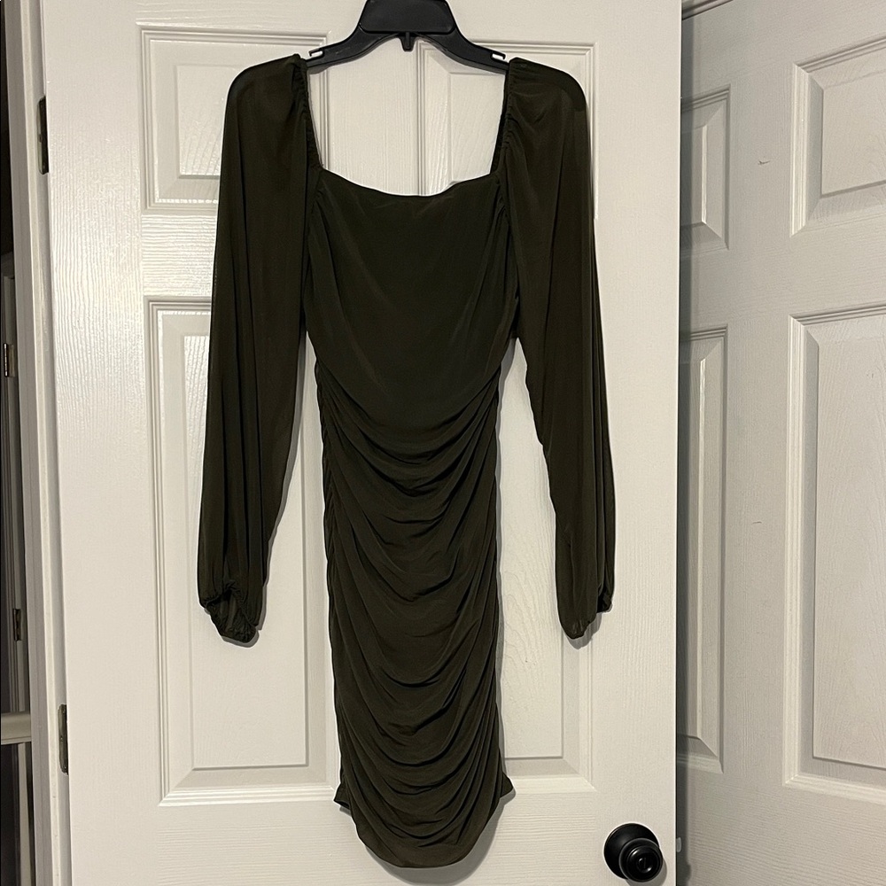 Elegant Olive Green Ruched Dress